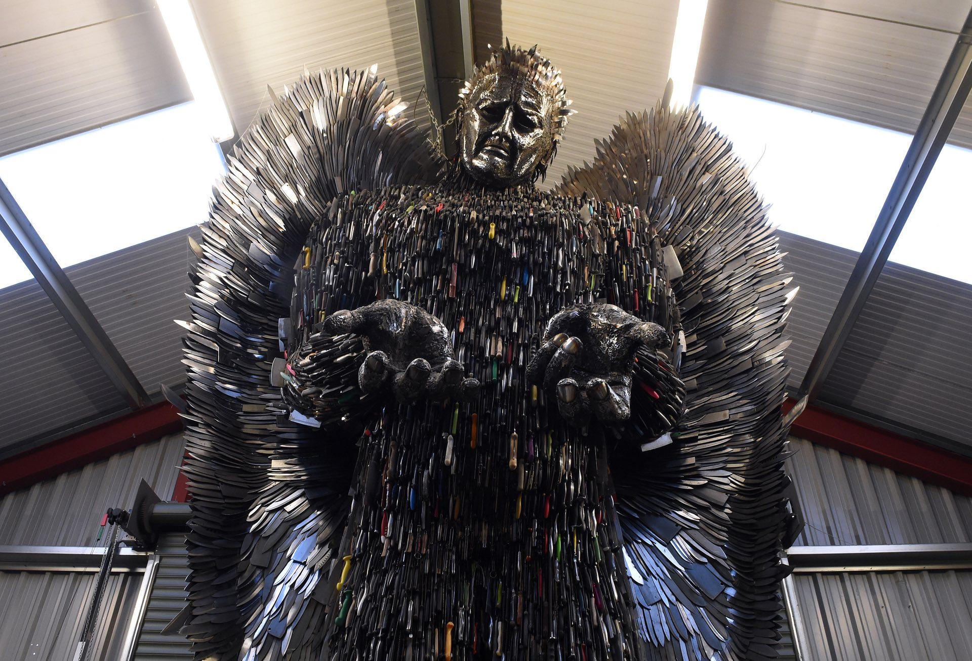 The ‘Knife Angel’ sculpture created with 100,000 knives collected by 41 police forces across the country at the British Ironwork Centre