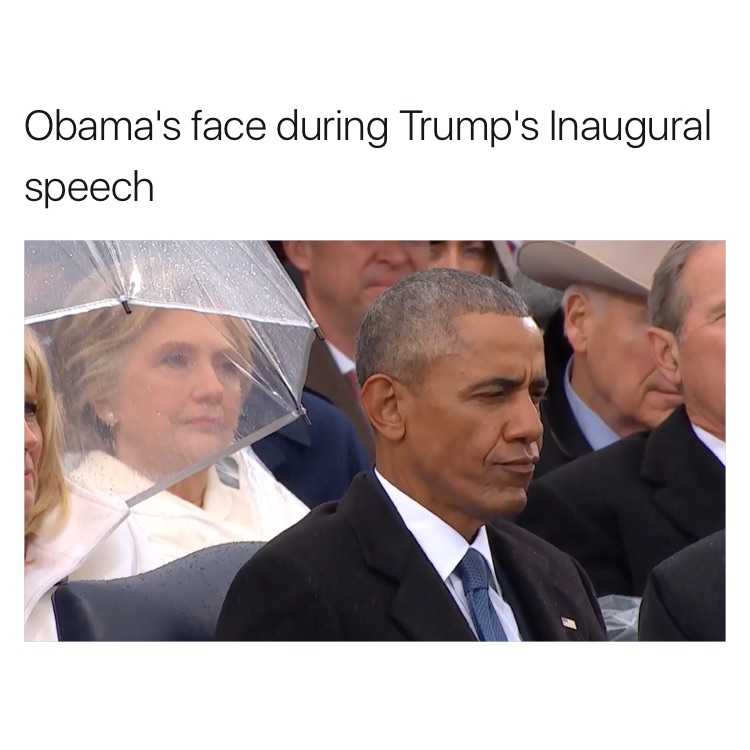 memes - posts obama - Obama's face during Trump's Inaugural speech
