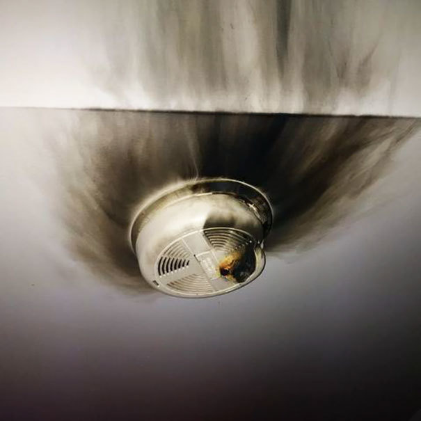 smoke detector caught fire