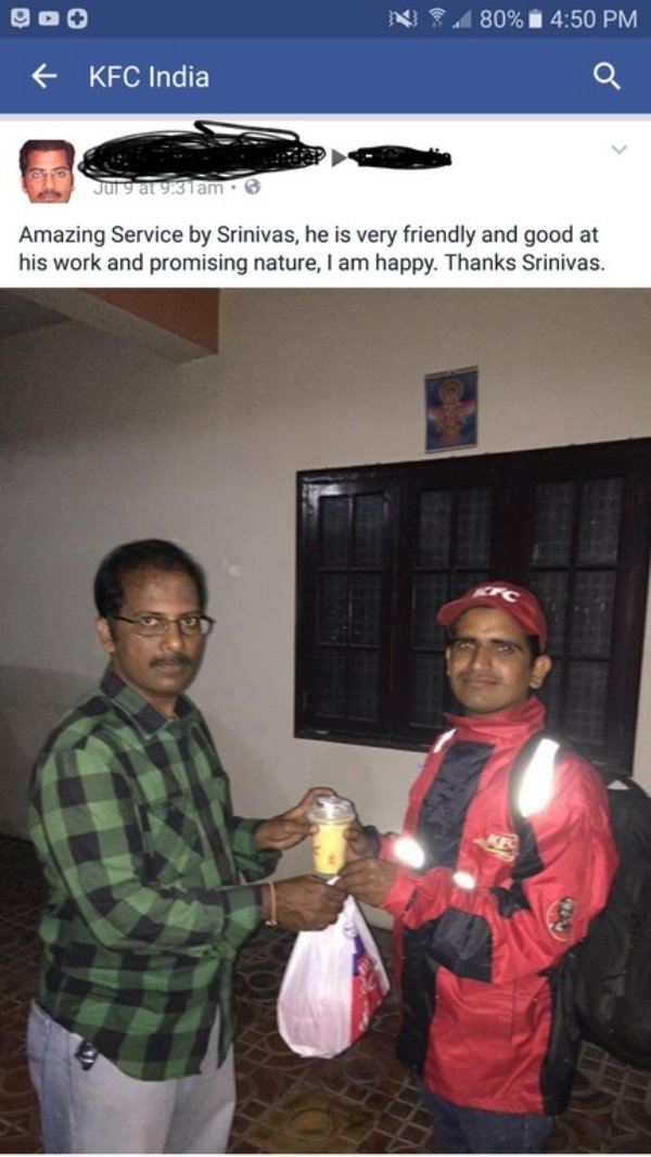 Internet meme - NS80% f Kfc India July at Amazing Service by Srinivas, he is very friendly and good at his work and promising nature, I am happy. Thanks Srinivas.