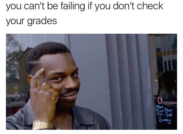 memes - if you think meme - you can't be failing if you don't check your grades Twitter ssaneaz Opening Mon Thue FriSat Sunday