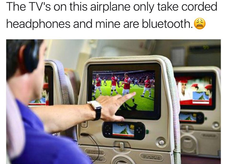 emirates tv - The Tv's on this airplane only take corded headphones and mine are bluetooth.