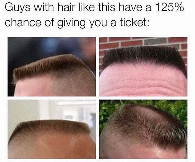 cops with this haircut meme - Guys with hair this have a 125% chance of giving you a ticket