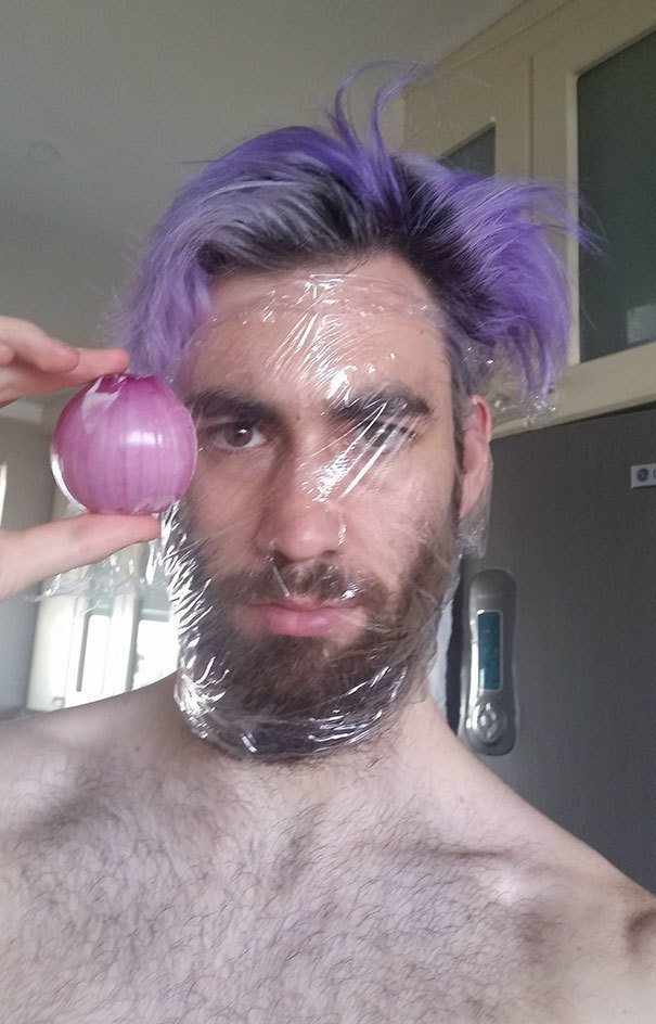 Prevent tears from chopping onions by wrapping your face with saran wrap.