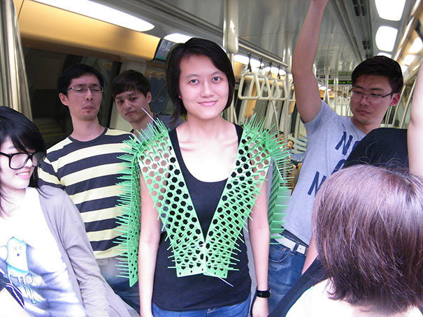 Use this vest to protect your personal space on the subway.