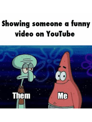 cartoon - Showing someone a funny video on YouTube Them