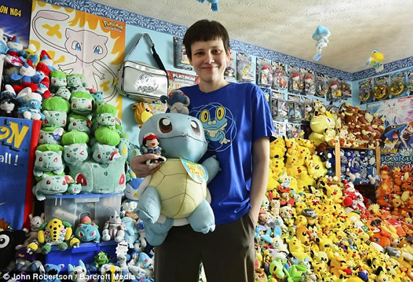 When it comes to Pokemon, the aim is to collect them all. Lisa Courtney has tried to do so, and is the proud owner of the world's largest Pokemon collection, with more than 16,000 pieces of the Japanese game. The 26-year-old has been collecting and storing the trinkets for the past 17 years. She held the Guinness World Record for the largest collection of Pokemon memorabilia since 2009 when she had just 12,113 items but that hasn't stopped her from collecting more, and she claims to spend over 7 hours a day looking for new releases.