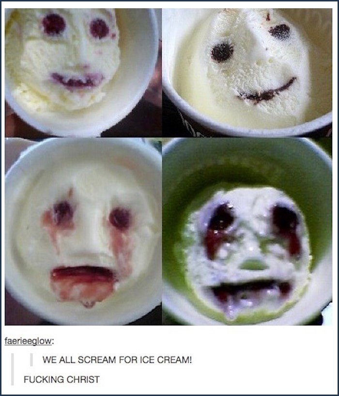 tumblr - melted ice cream faces - faerieeglow We All Scream For Ice Cream! Fucking Christ