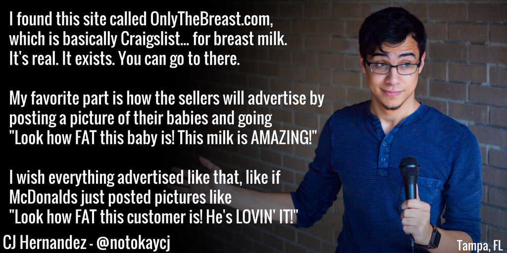 ministry of agriculture - I found this site called OnlyThe Breast.com, which is basically Craigslist... for breast milk. 'It's real. It exists. You can go to there. My favorite part is how the sellers will advertise by posting a picture of their babies an