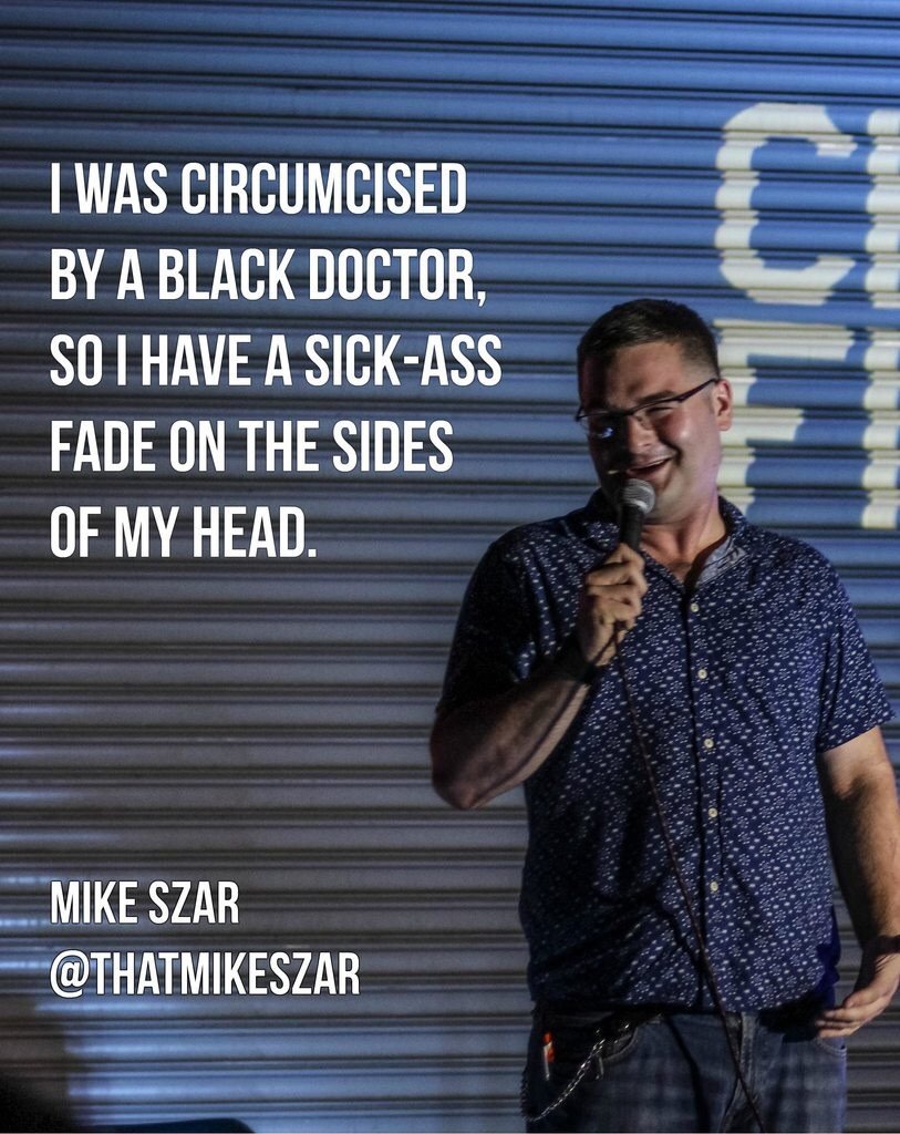 photo caption - Twas Circumcised By A Black Doctor So I Have A SickAss Fade On The Sides Of My Head. Mike Szar