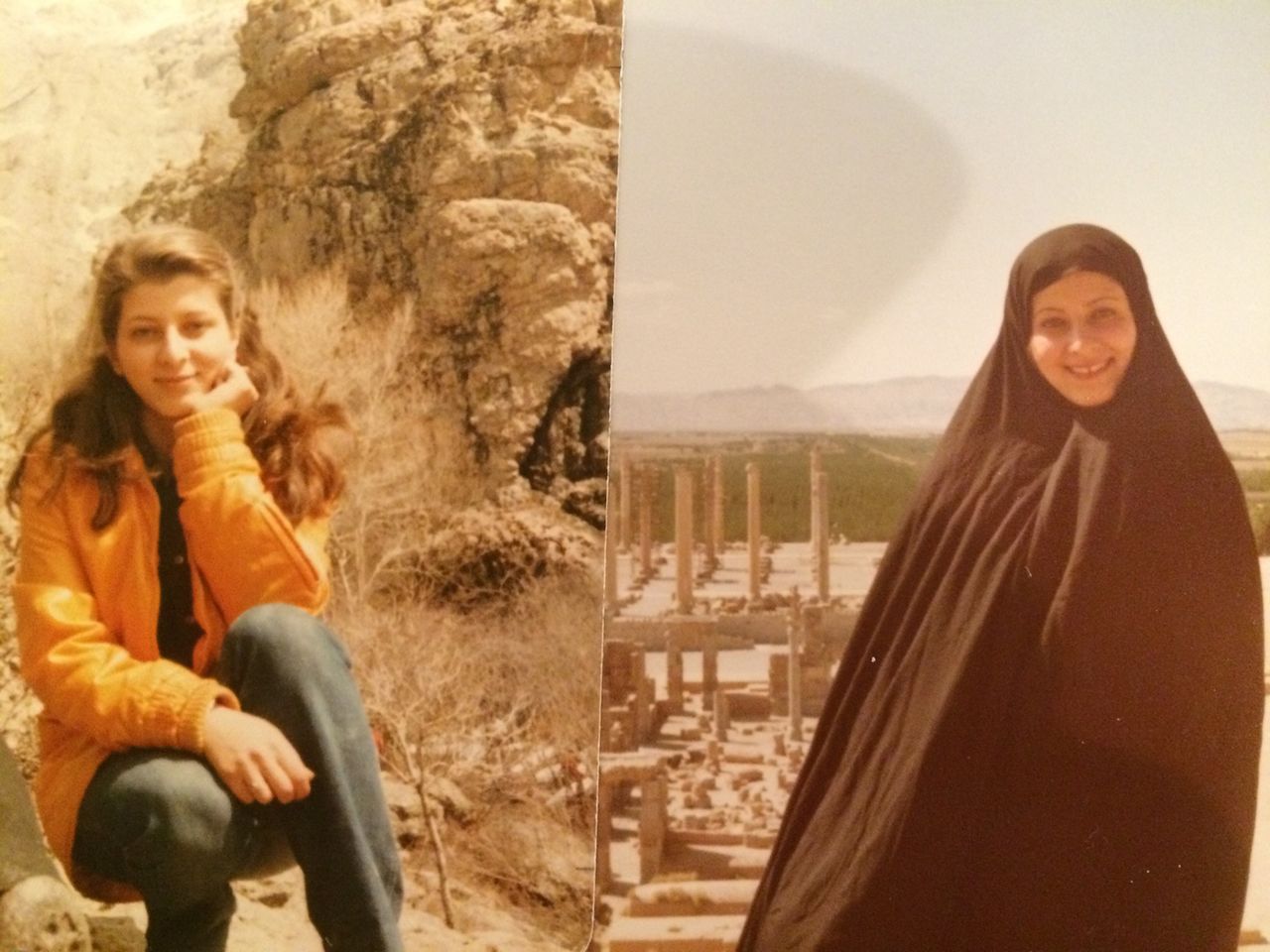 Iranian woman on separate trips to Persepolis pre- and post- Islamic revolution