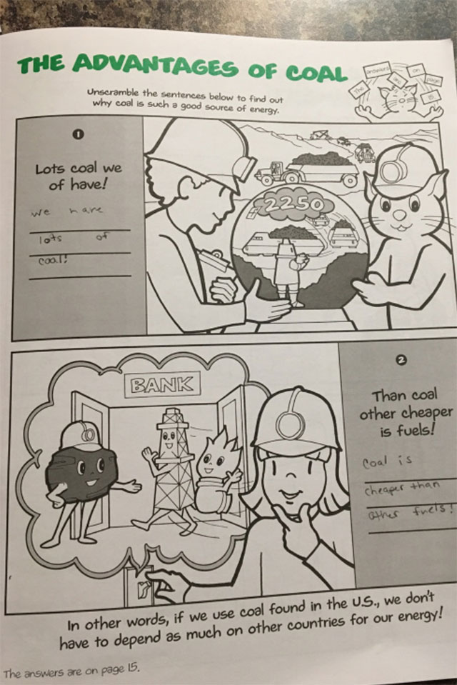 Coal propaganda for homework. (Kentucky public school)