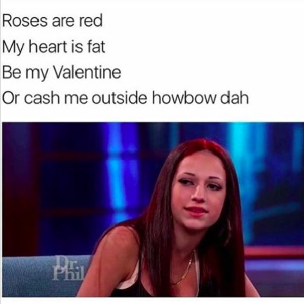 memes - cash me outside roses are red - Roses are red My heart is fat Be my Valentine Or cash me outside howbow dah