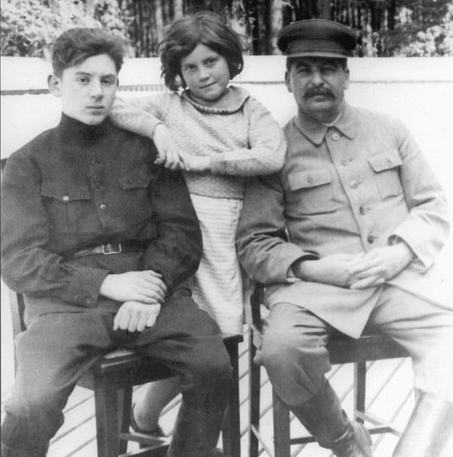 Joseph Stalin with his two children, Vasily and Svetlana in 1934.