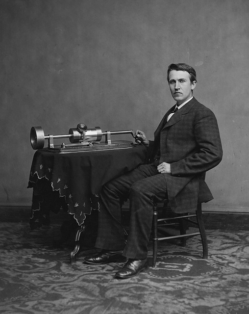 Thomas Edison with his phonograph, 1878.