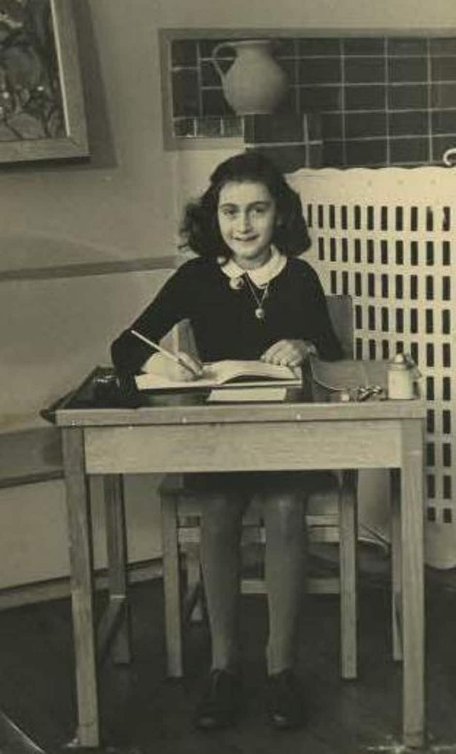 Anne Frank getting her school photo taken before the war, early 1940