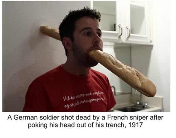 history memes - Vil du vadu med miglior A German soldier shot dead by a French sniper after poking his head out of his trench, 1917