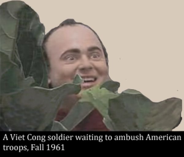 best fake history meme - A Viet Cong soldier waiting to ambush American troops, Fall 1961