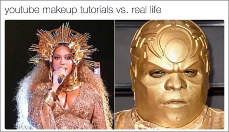 memes - memes de beyonce grammys 2017 - youtube makeup tutorials vs. real life