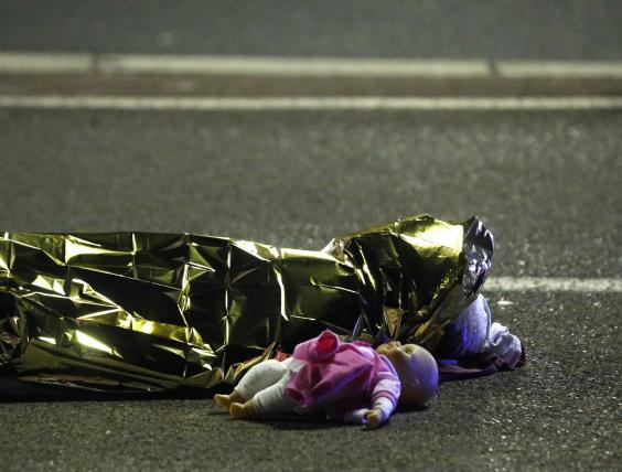 Young girl and her doll. Victim of the terrorist attack in Nice, France