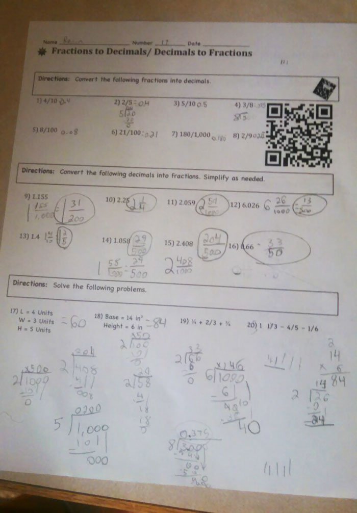 Student’s homework has a barcode that when scanned takes him to an instructional video posted by his teacher.