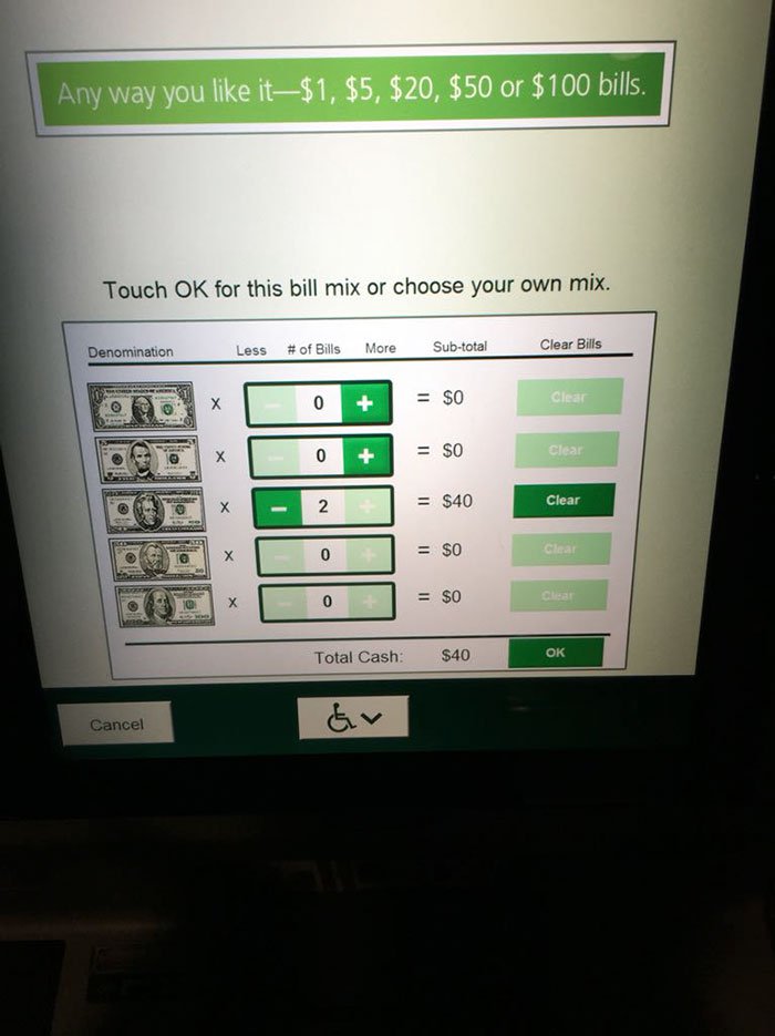 This ATM lets you select what type of bills you want.