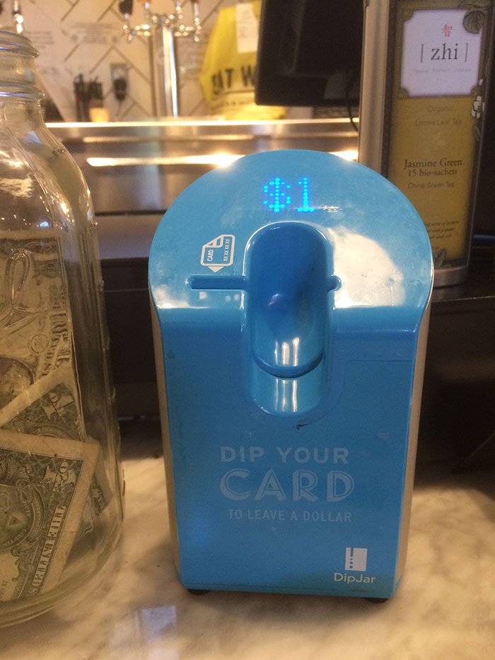 This cafe has a credit card tip jar.