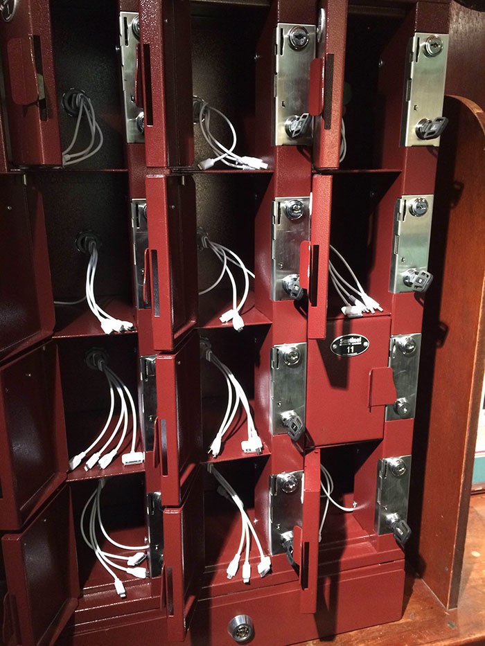 Bar has an area where you can rent a locker to store your phone and charge while you drink.