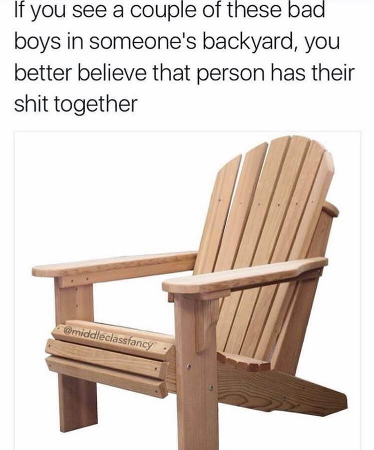 Dank meme about how if you see someone with this chair in their backyard then they have their act together.