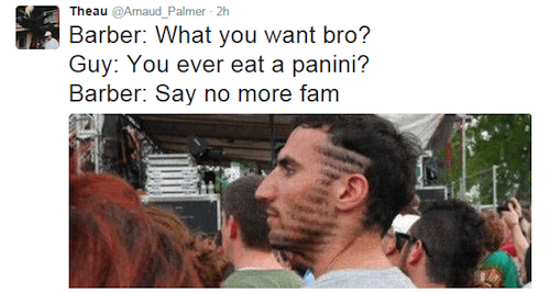 memes - barber meme - Theau Palmer 2h Barber What you want bro? Guy You ever eat a panini? Barber Say no more fam
