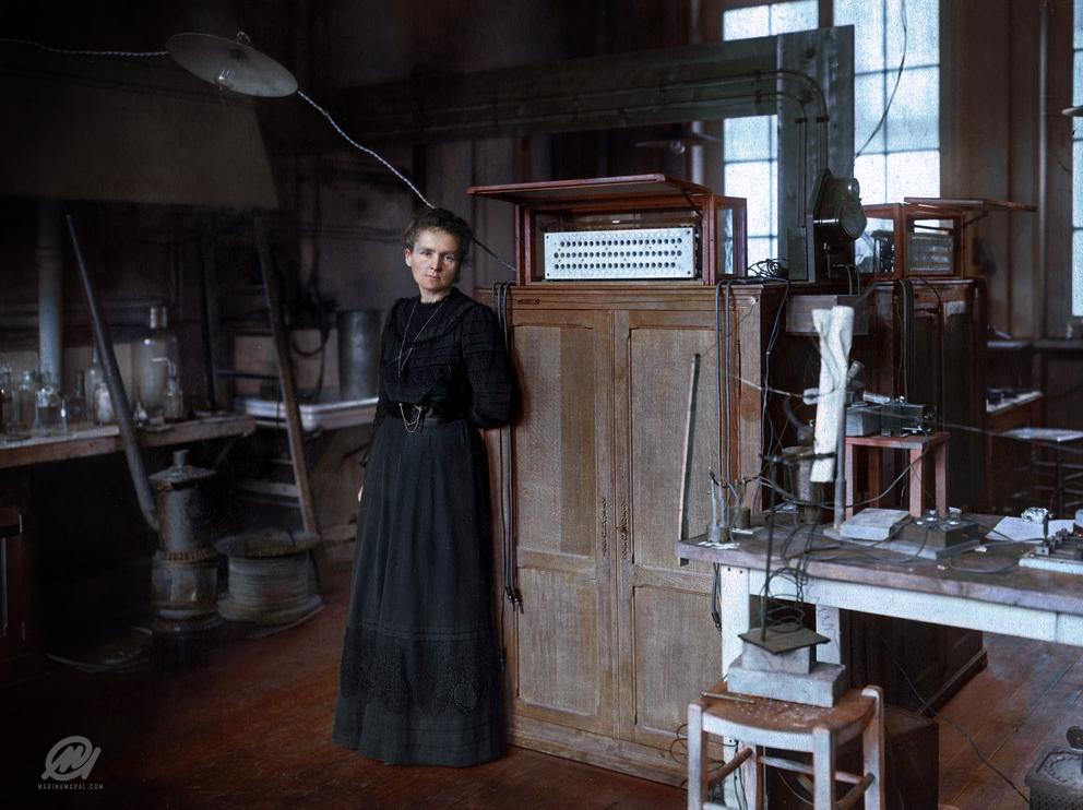 Marie Curie, the first woman to receive a Nobel Prize, in her laboratory in Paris, 1912