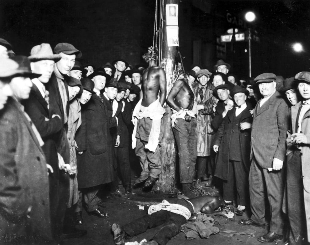Three black men are lynched by angry white mob. Mississippi 1920.

The are lynchings in Dulth, Minnesota which occurred on June 15, 1920, when three African American circus workers were attacked and lynched by a mob in Duluth, Minnesota. Rumors had circulated that six African Americans had raped and robbed a teenage girl. A physician’s examination subsequently found no evidence of rape or assault.