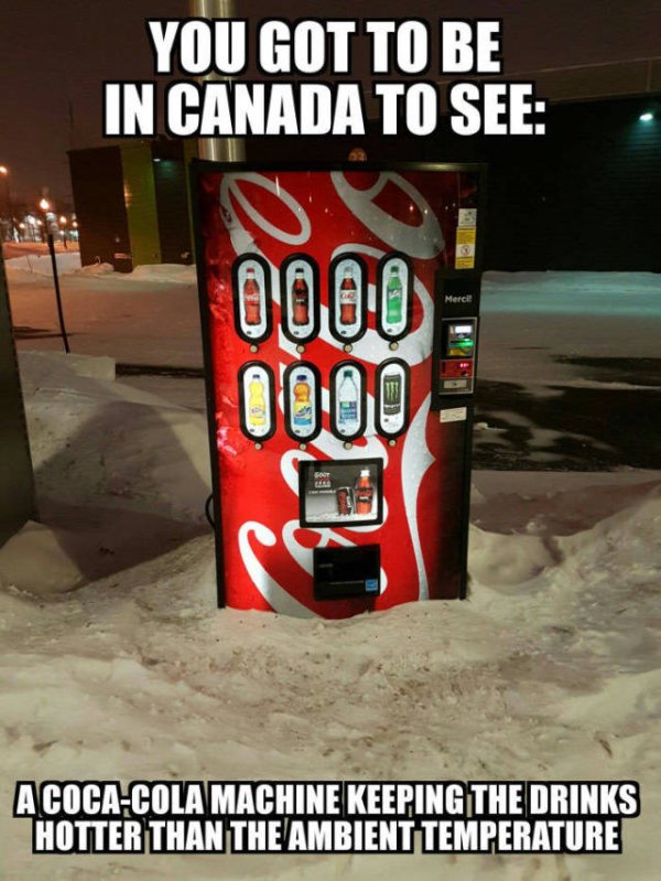 weird things canada - You Got To Be In Canada To See Mercil 0.0.0.0 0000 A CocaCola Machine Keeping The Drinks Hotter Than The Ambient Temperature