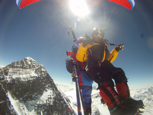 In 2011, two Nepali men climbed Mount Everest and then proceeded to paraglide off of the summit, landing 35 km away. They then hiked and kayaked to the Bay of Bengal, winning the pair National Geographic Adventurers of the Year