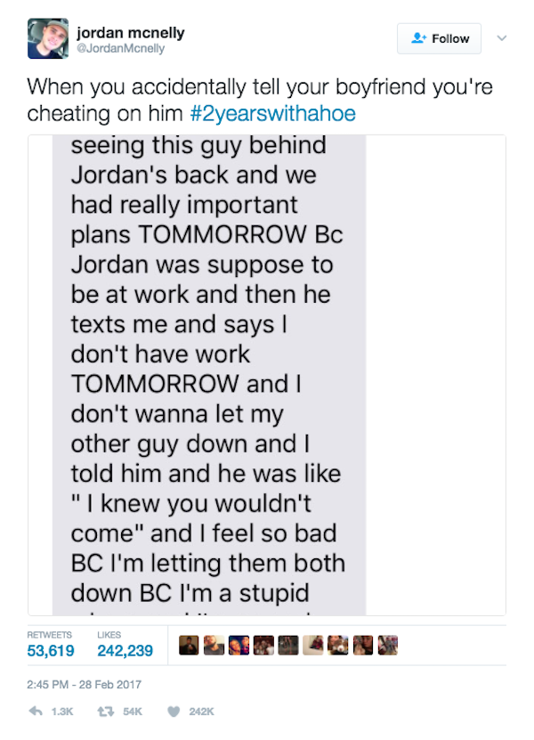 DM that Zoe sent to BF basically admitting she is cheating on him