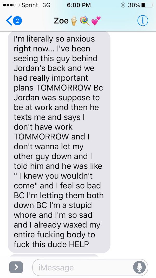 Zoe DM that she sent to her BF