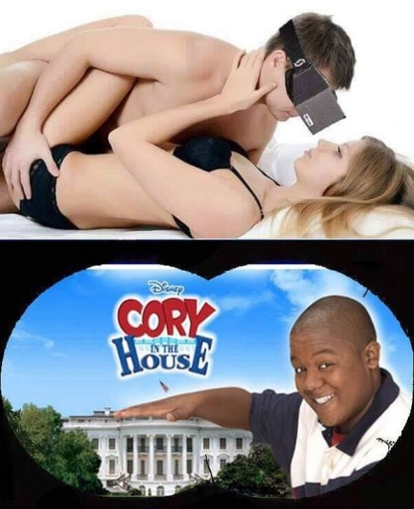 Dirty meme about virtual reality porn and he is with hot girl but fantasizing about watching Cory in The House
