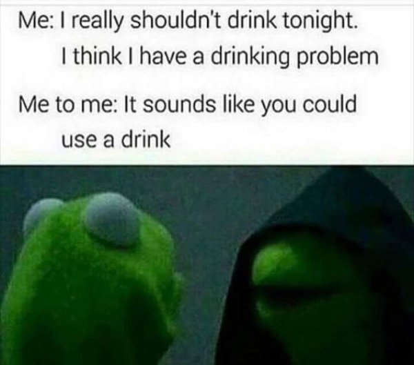 memes - me to me drinking meme - Me I really shouldn't drink tonight. I think I have a drinking problem Me to me It sounds you could use a drink