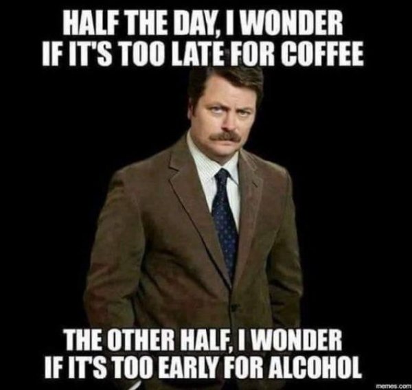 memes - bandama caldera - Half The Day, I Wonder If It'S Too Late For Coffee The Other Half. I Wonder If It'S Too Early For Alcohol memes.com