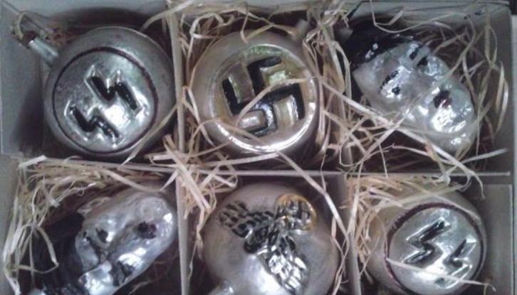 Nazi Christmas Decorations - These disgusting Nazi ornaments were found, some displaying the swastika others in the literal shape of Hitler's head.