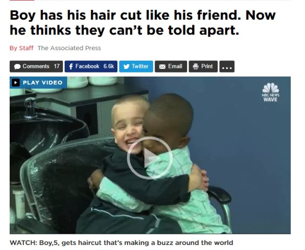 memes - photo caption - Boy has his hair cut his friend. Now he thinks they can't be told apart. By Staff The Associated Press 17 F Facebook Twitter Email Print ... Play Video Hcm Wave Watch Boy,5, gets haircut that's making a buzz around the world