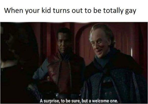 memes - surprise but a welcome one meme - When your kid turns out to be totally gay A surprise to be sure, but a welcome one.