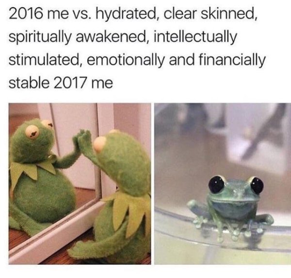 memes - memes about healthy eating - 2016 me vs. hydrated, clear skinned, spiritually awakened, intellectually stimulated, emotionally and financially stable 2017 me