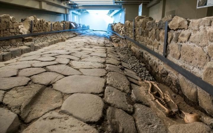 This stretch of ancient road discovered south of Rome during excavation work for a new McDonald’s restaurant