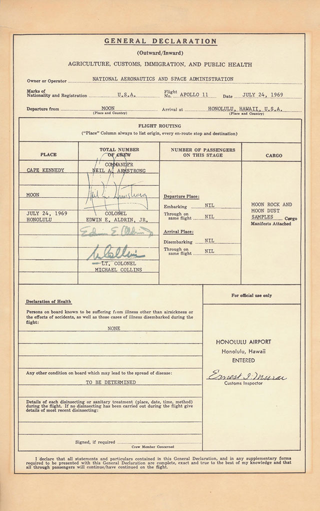 Neil Armstrong and his crew had to clear customs/immigration after returning from the moon. They declared moon rock and dust.