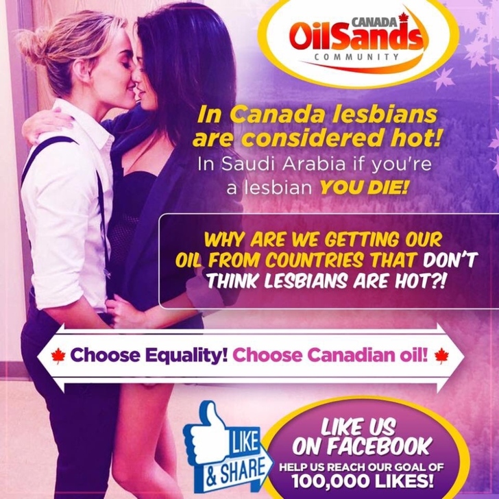 canada oil sands lesbian - Canada Oilsands Community In Canada lesbians are considered hot! In Saudi Arabia if you're a lesbian You Die! Why Are We Getting Our Oil From Countries That Don'T Think Lesbians Are Hot?! Choose Equality! Choose Canadian oil! Us