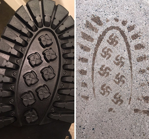 There was an angle he didn't get to see when he ordered his new work boots.
It must be awkward to be walking behind this man and seeing his foot prints.