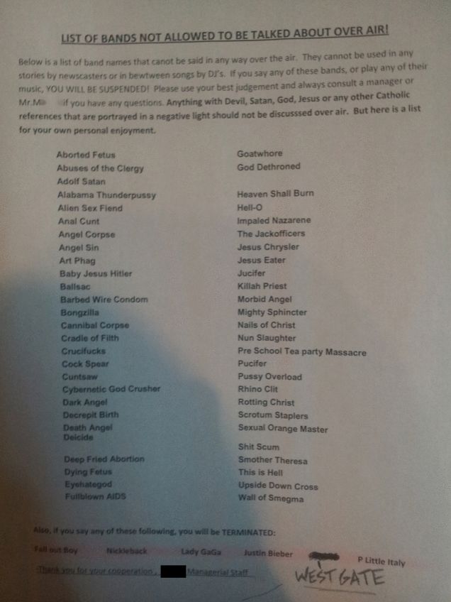 List Of Bands Banned From Christian Radio