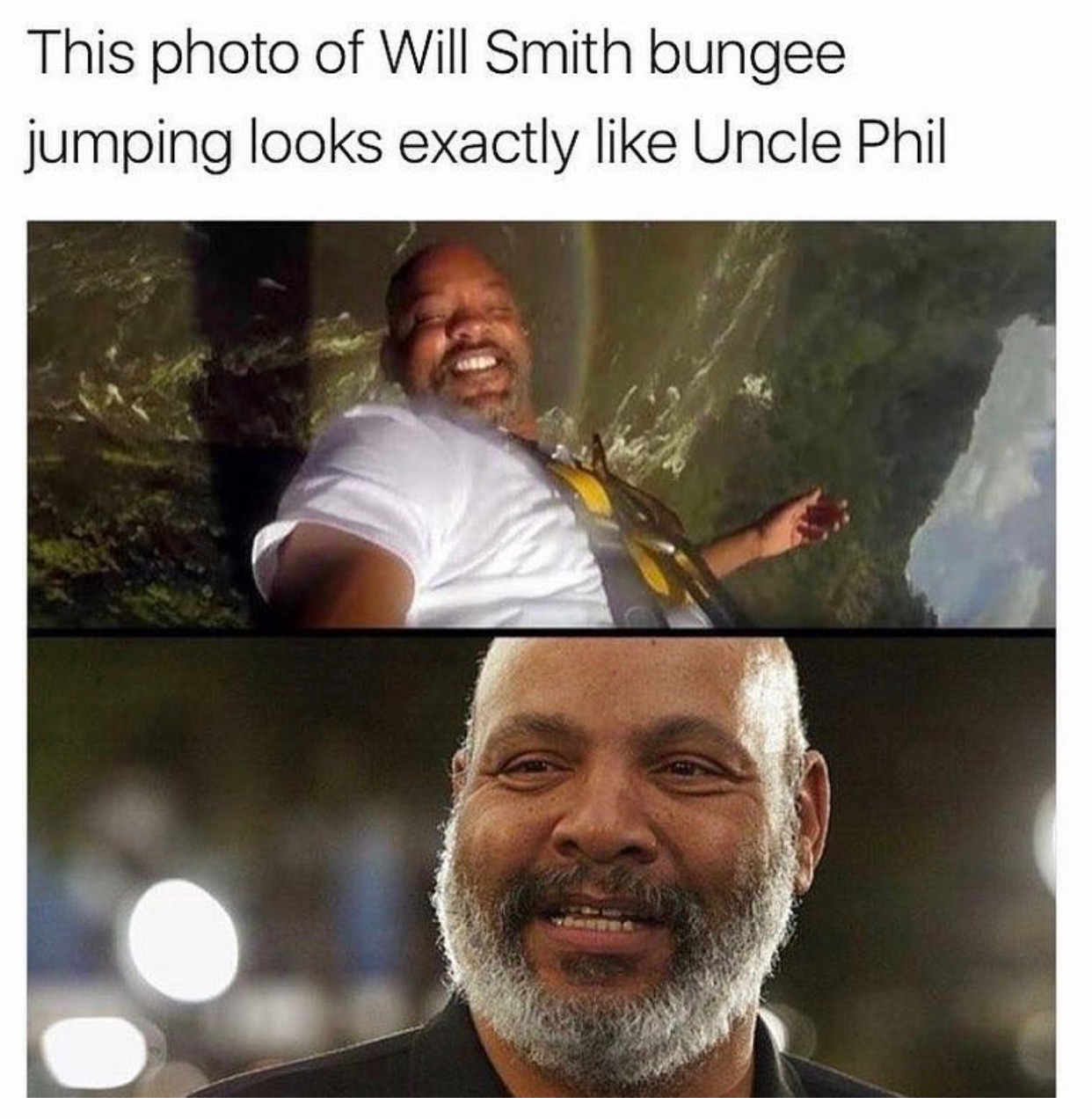 memes - will smith looking like uncle phil - This photo of Will Smith bungee jumping looks exactly Uncle Phil