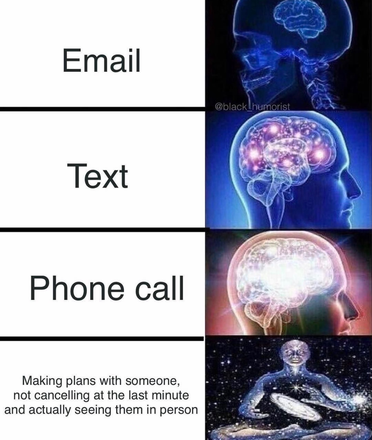 memes - poetry dank memes - Email Text Phone call Making plans with someone, not cancelling at the last minute and actually seeing them in person